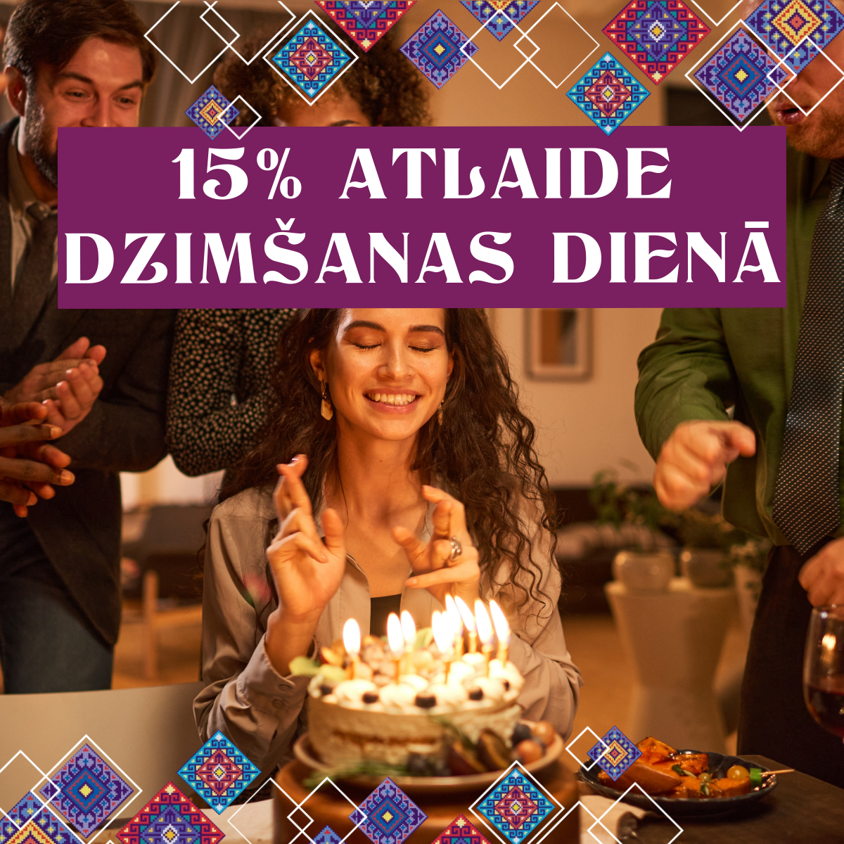 Baneris ar akciju 15% dzimšanas dienas atlaide